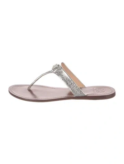 Pre-owned Tory Burch Leather Flip Flops In Neutral