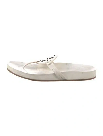 Pre-owned Tory Burch Leather Flip Flops In Neutrals
