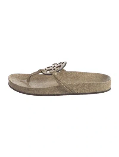 Pre-owned Tory Burch Leather Flip Flops In Neutrals