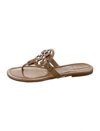 Pre-owned Tory Burch Leather Flip Flops In Neutrals