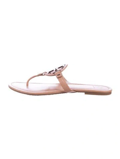 Pre-owned Tory Burch Leather Flip Flops In Neutrals