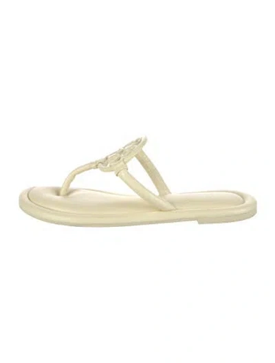 Pre-owned Tory Burch Leather Flip Flops In Neutrals
