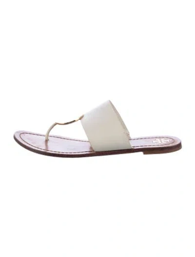 Pre-owned Tory Burch Leather Flip Flops In Neutrals