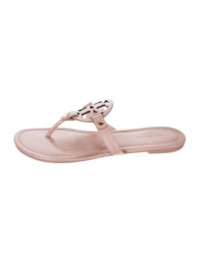 Pre-owned Tory Burch Leather Flip Flops In Neutrals