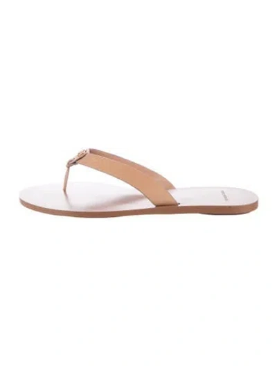 Pre-owned Tory Burch Leather Flip Flops In Neutrals