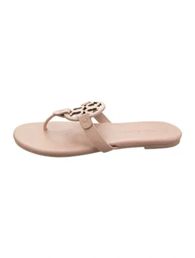 Pre-owned Tory Burch Leather Flip Flops In Neutrals