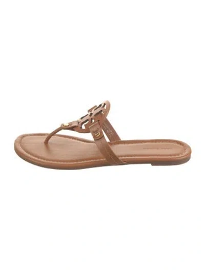 Pre-owned Tory Burch Leather Flip Flops In Neutrals