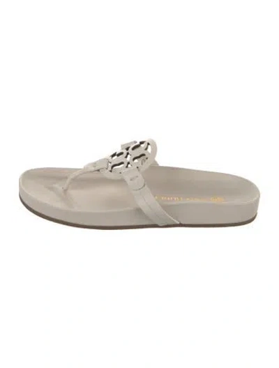 Pre-owned Tory Burch Leather Flip Flops In Neutrals