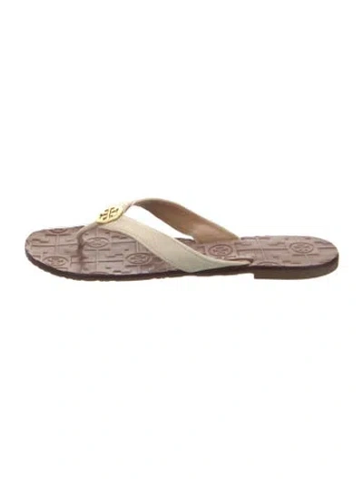 Pre-owned Tory Burch Leather Flip Flops In Neutrals
