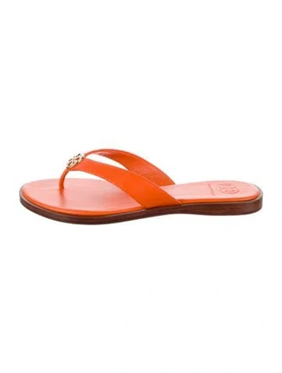 Pre-owned Tory Burch Leather Flip Flops In Orange