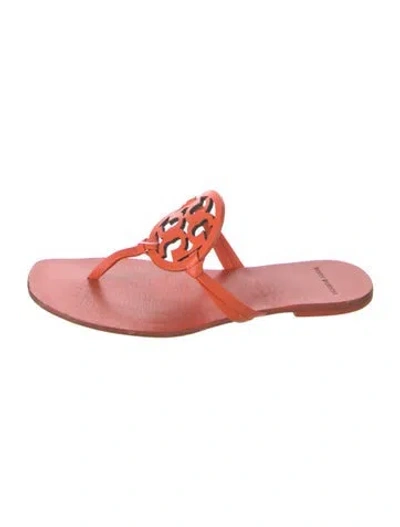 Pre-owned Tory Burch Leather Flip Flops In Orange