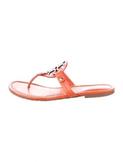 Pre-owned Tory Burch Leather Flip Flops In Orange