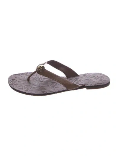 Pre-owned Tory Burch Leather Flip Flops In Purple