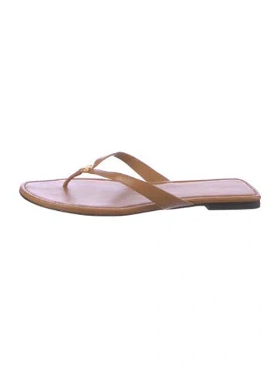 Pre-owned Tory Burch Leather Flip Flops In Purple