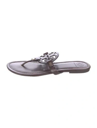 Pre-owned Tory Burch Leather Flip Flops In Purple