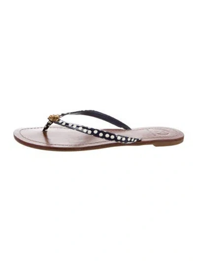 Pre-owned Tory Burch Leather Flip Flops In Silver
