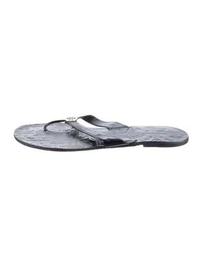 Pre-owned Tory Burch Leather Flip Flops In Silver