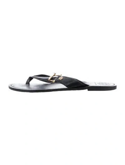 Pre-owned Tory Burch Leather Flip Flops In Silver