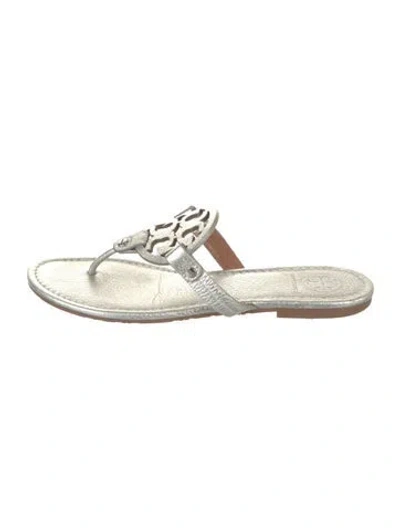 Pre-owned Tory Burch Leather Flip Flops In Silver