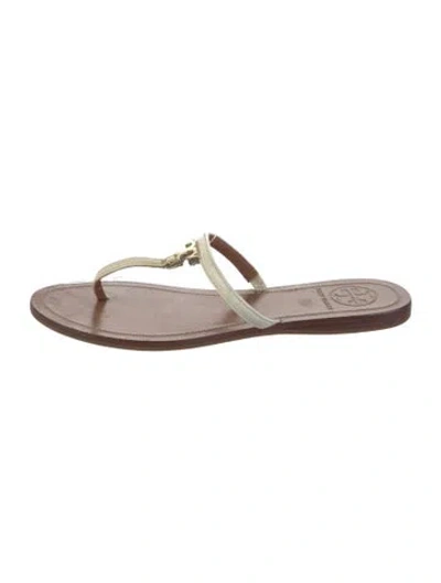 Pre-owned Tory Burch Leather Flip Flops In White