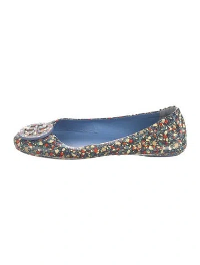 Pre-owned Tory Burch Leather Floral Print Ballet Flats In Blue