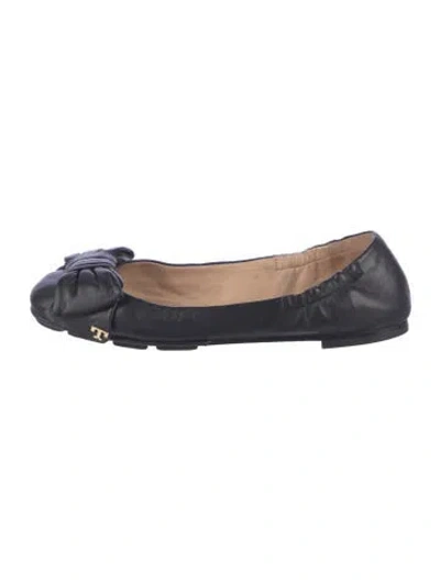 Pre-owned Tory Burch Leather Floral Print Ballet Flats In Blue