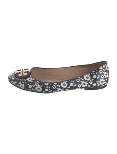 Pre-owned Tory Burch Leather Floral Print Ballet Flats In Blue
