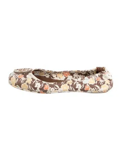 Pre-owned Tory Burch Leather Floral Print Ballet Flats In Brown