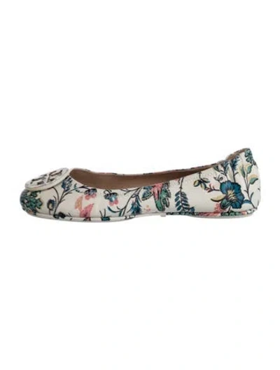 Pre-owned Tory Burch Leather Floral Print Ballet Flats In Neutral