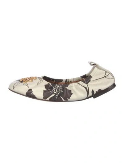 Pre-owned Tory Burch Leather Floral Print Ballet Flats In White