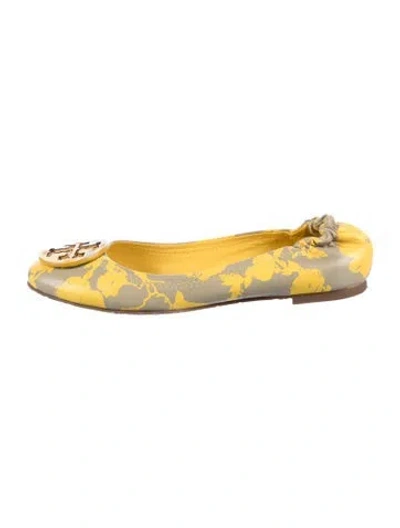 Pre-owned Tory Burch Leather Floral Print Ballet Flats In Yellow