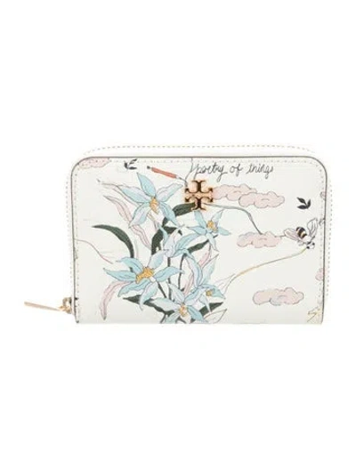Pre-owned Tory Burch Leather Floral Print Continental Wallet In White