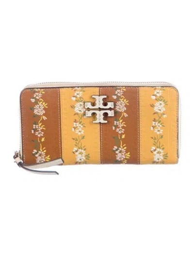 Pre-owned Tory Burch Leather Floral Print Continental Wallet In Yellow