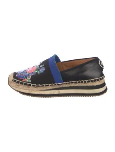 Pre-owned Tory Burch Leather Floral Print Espadrille Sneakers In Black