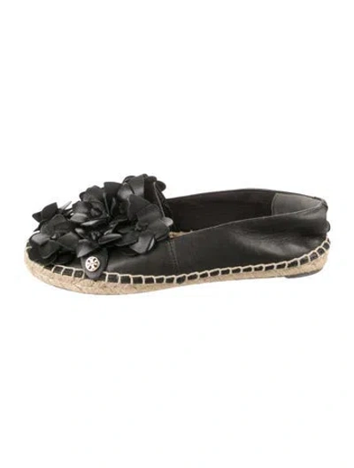 Pre-owned Tory Burch Leather Floral Print Espadrilles In Black