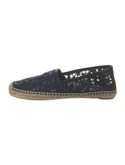 Pre-owned Tory Burch Leather Floral Print Espadrilles In Blue/neutrals