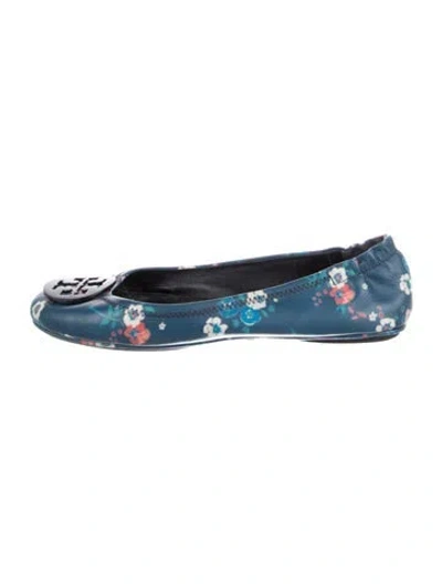 Pre-owned Tory Burch Leather Floral Print Flats In Blue
