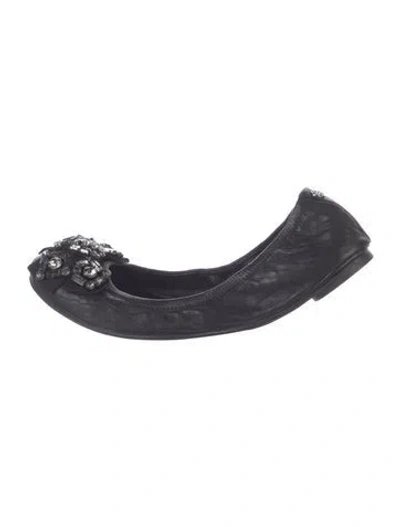 Pre-owned Tory Burch Leather Floral Print Flats In Blue