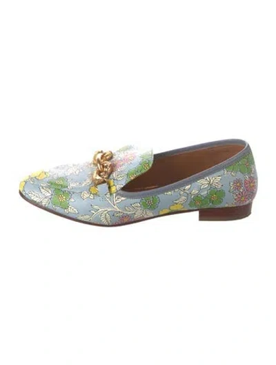 Pre-owned Tory Burch Leather Floral Print Loafers In Blue