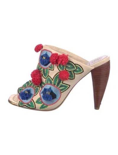 Pre-owned Tory Burch Leather Floral Print Slides