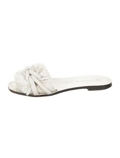 Pre-owned Tory Burch Leather Floral Print Slides In Neutral