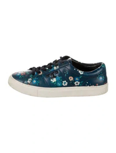 Pre-owned Tory Burch Leather Floral Print Sneakers In Blue