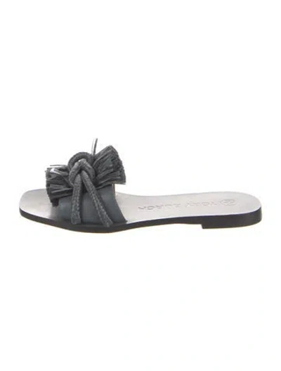 Pre-owned Tory Burch Leather Fringe Trim Accent Slides In Gray