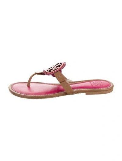 Pre-owned Tory Burch Leather Fringe Trim Accent Slides In Multi
