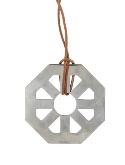 Pre-owned Tory Burch Leather Geo Pendant Necklace, 42" In Multi
