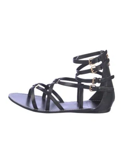 Pre-owned Tory Burch Leather Gladiator Sandals In Black