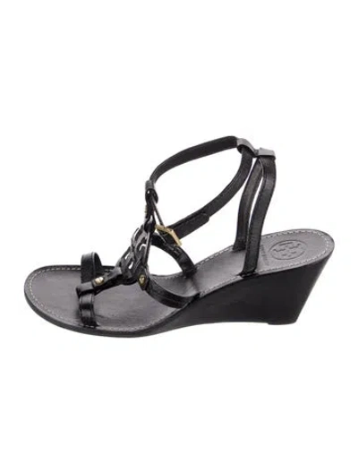 Pre-owned Tory Burch Leather Gladiator Sandals In Black