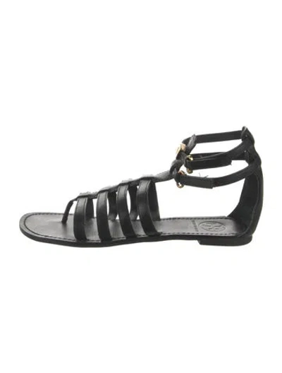 Pre-owned Tory Burch Leather Gladiator Sandals In Black