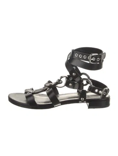 Pre-owned Tory Burch Leather Gladiator Sandals In Black