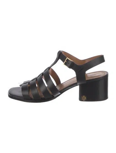 Pre-owned Tory Burch Leather Gladiator Sandals In Black